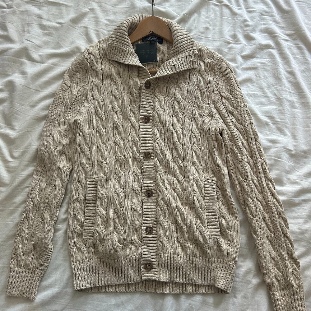 Brooks Brothers Cable-Knit Cardigan (Cream), Supima Cotton